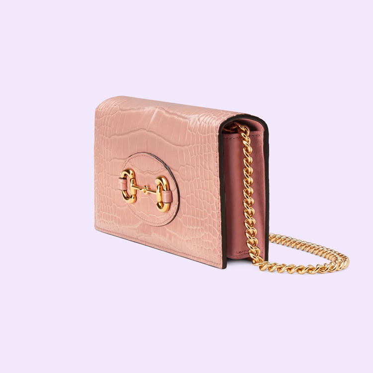 621892.EV48G.5808.007.100.0011.Light Gucci Horsebit 1955 crocodile wallet with chain